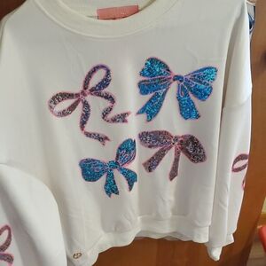 Simply Southern White and Blue Sweatshirt with Sparkly Bows